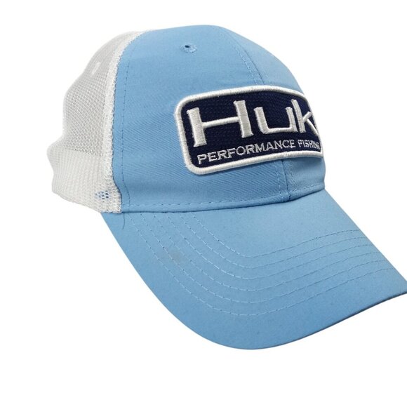 Huk  Blue Logo Snap Back Baseball Trucker Hat One Size Adjustable Fishing White - Picture 3 of 8